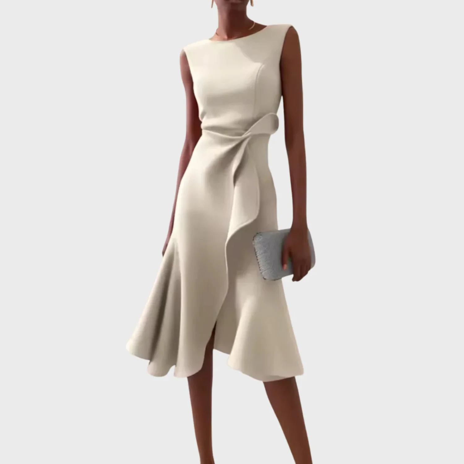 Women's Elegant Draped Sleeveless Midi Dress