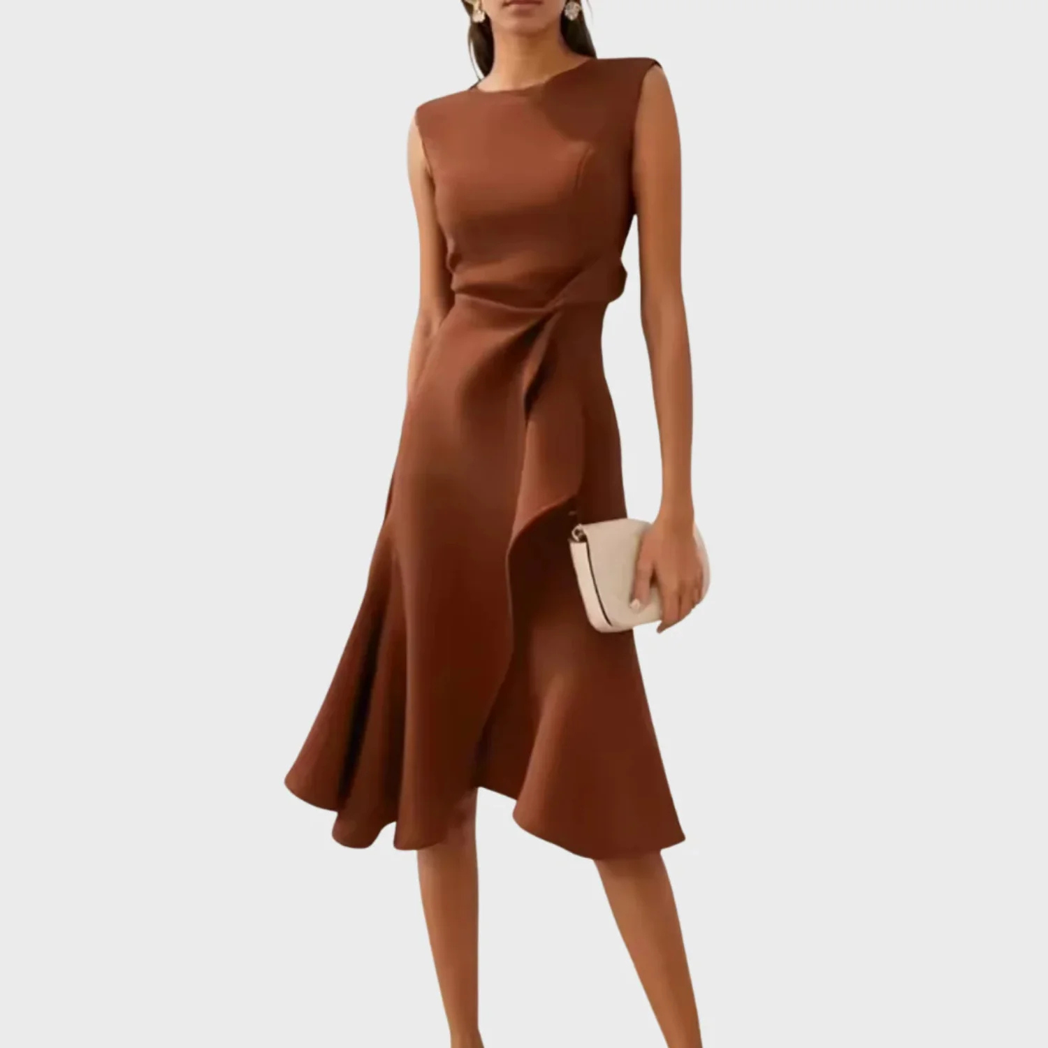 Women's Elegant Draped Sleeveless Midi Dress
