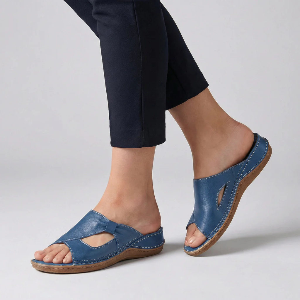 Women's Leather Open Toe Slide Sandals