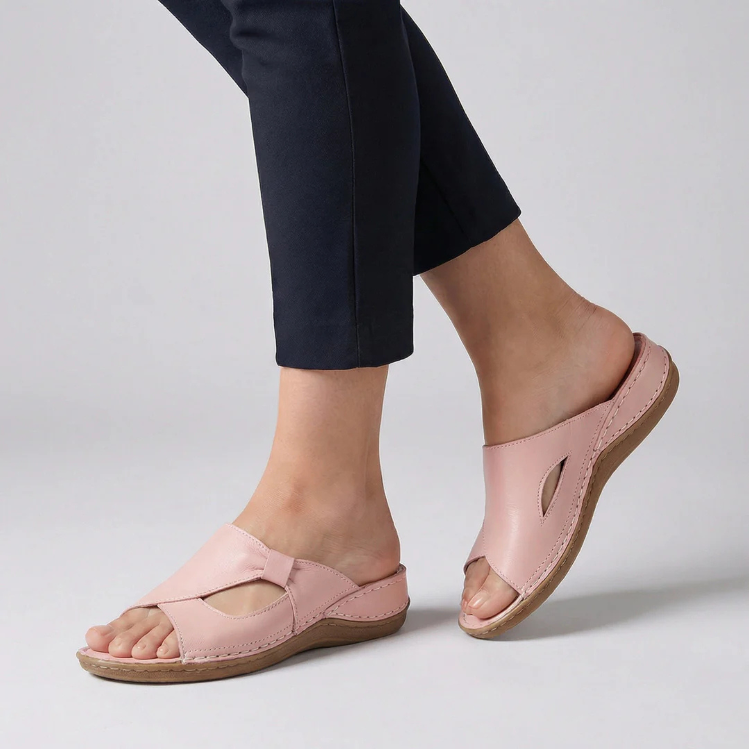 Women's Leather Open Toe Slide Sandals