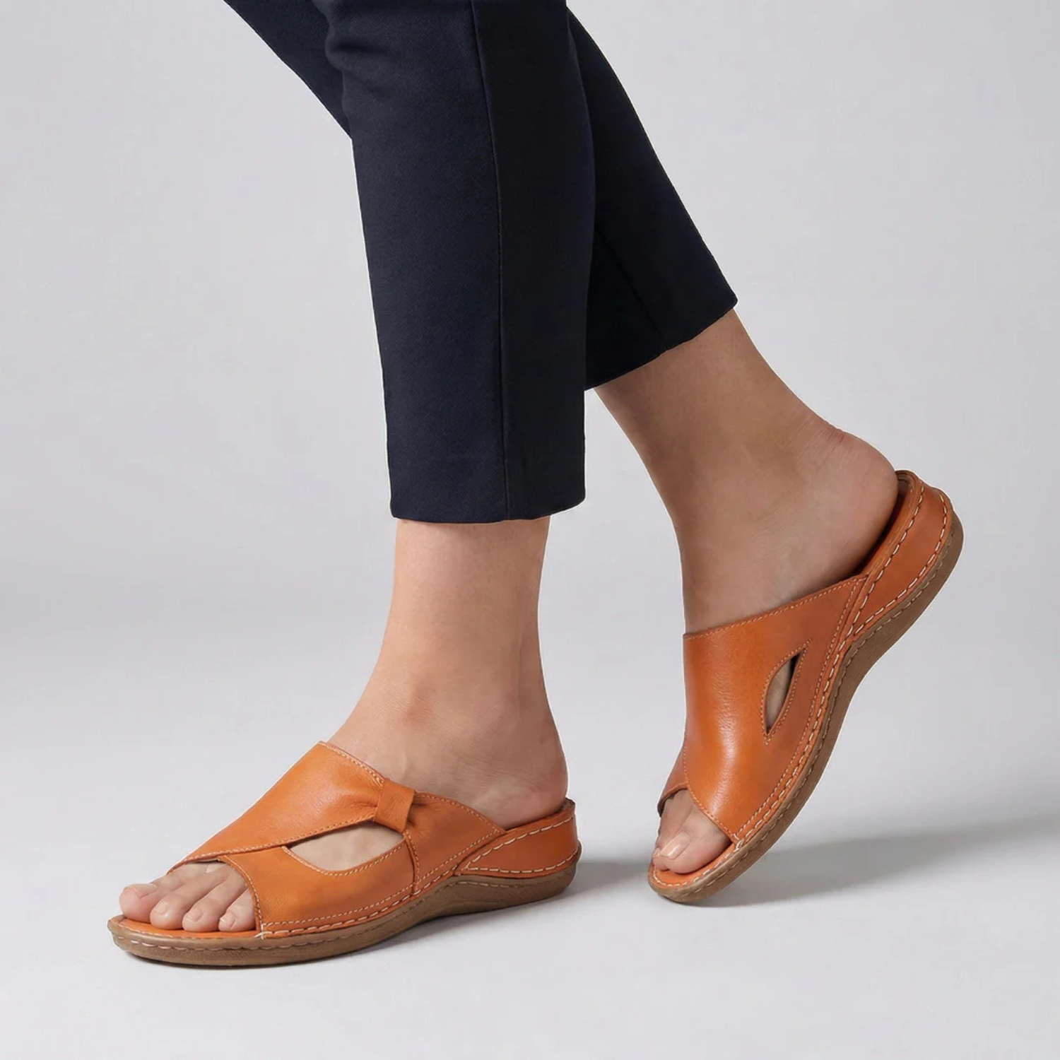 Women's Leather Open Toe Slide Sandals