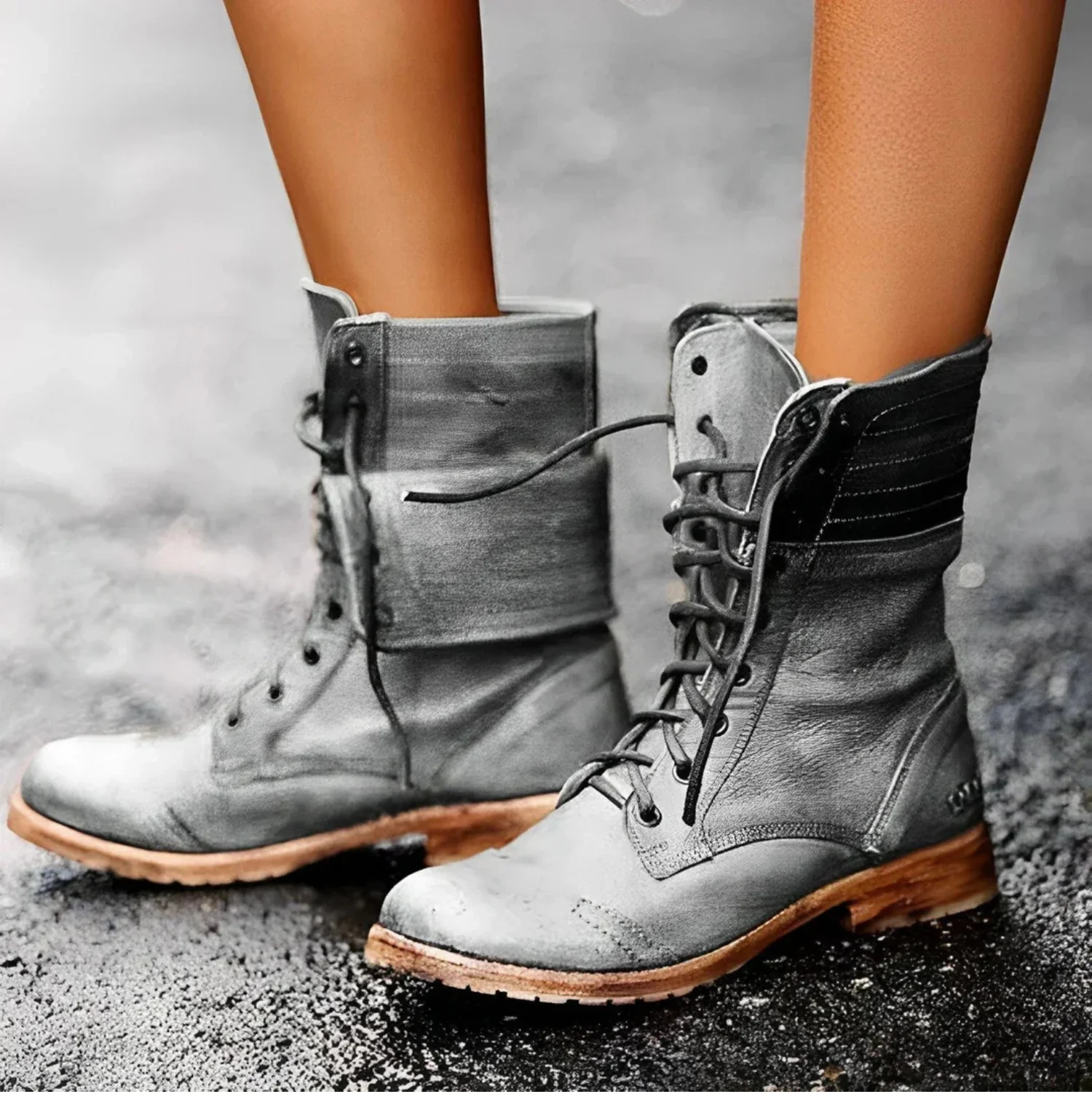 Women's Leather Retro Lace-Up Ankle Boots
