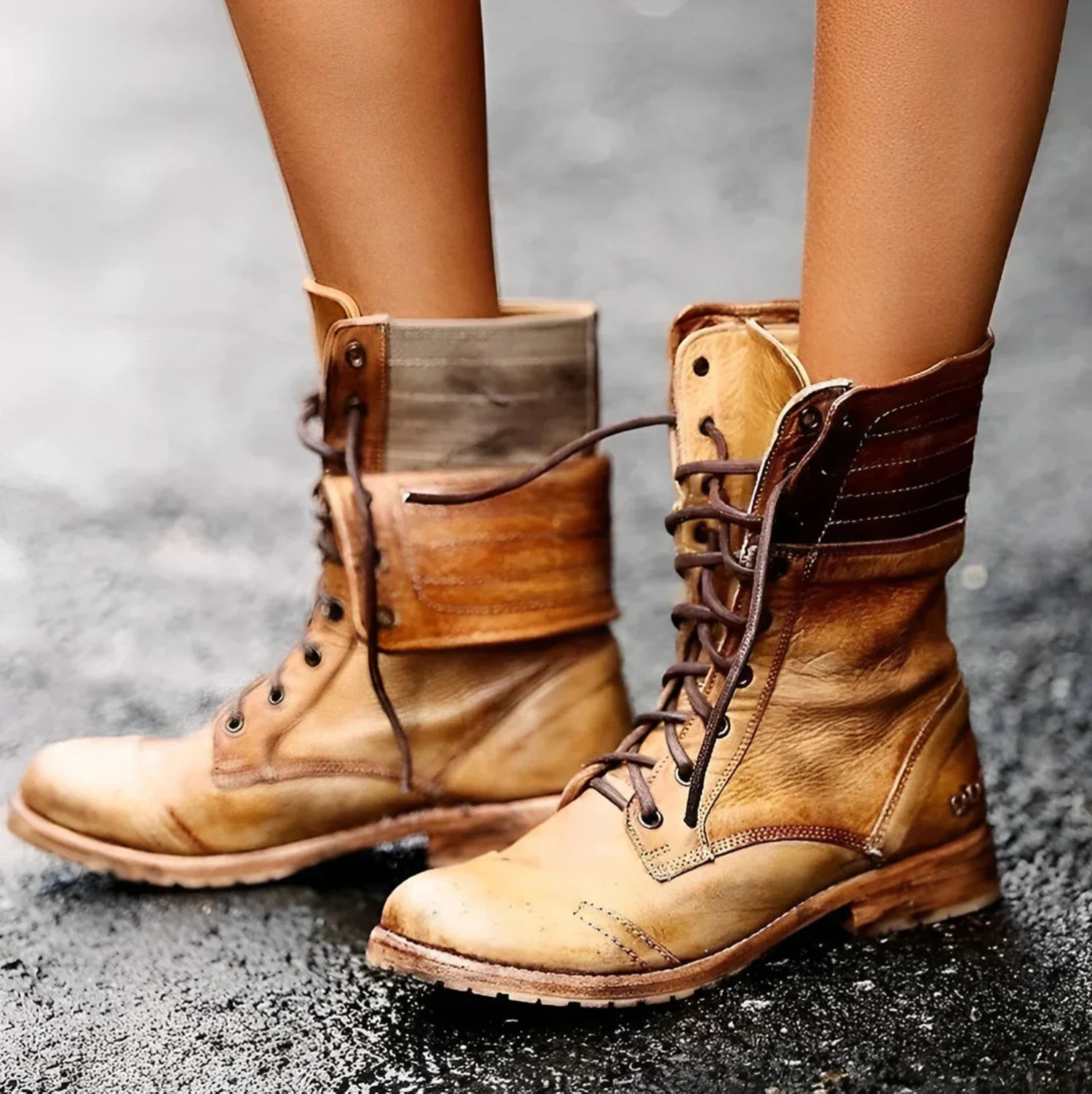 Women's Leather Retro Lace-Up Ankle Boots
