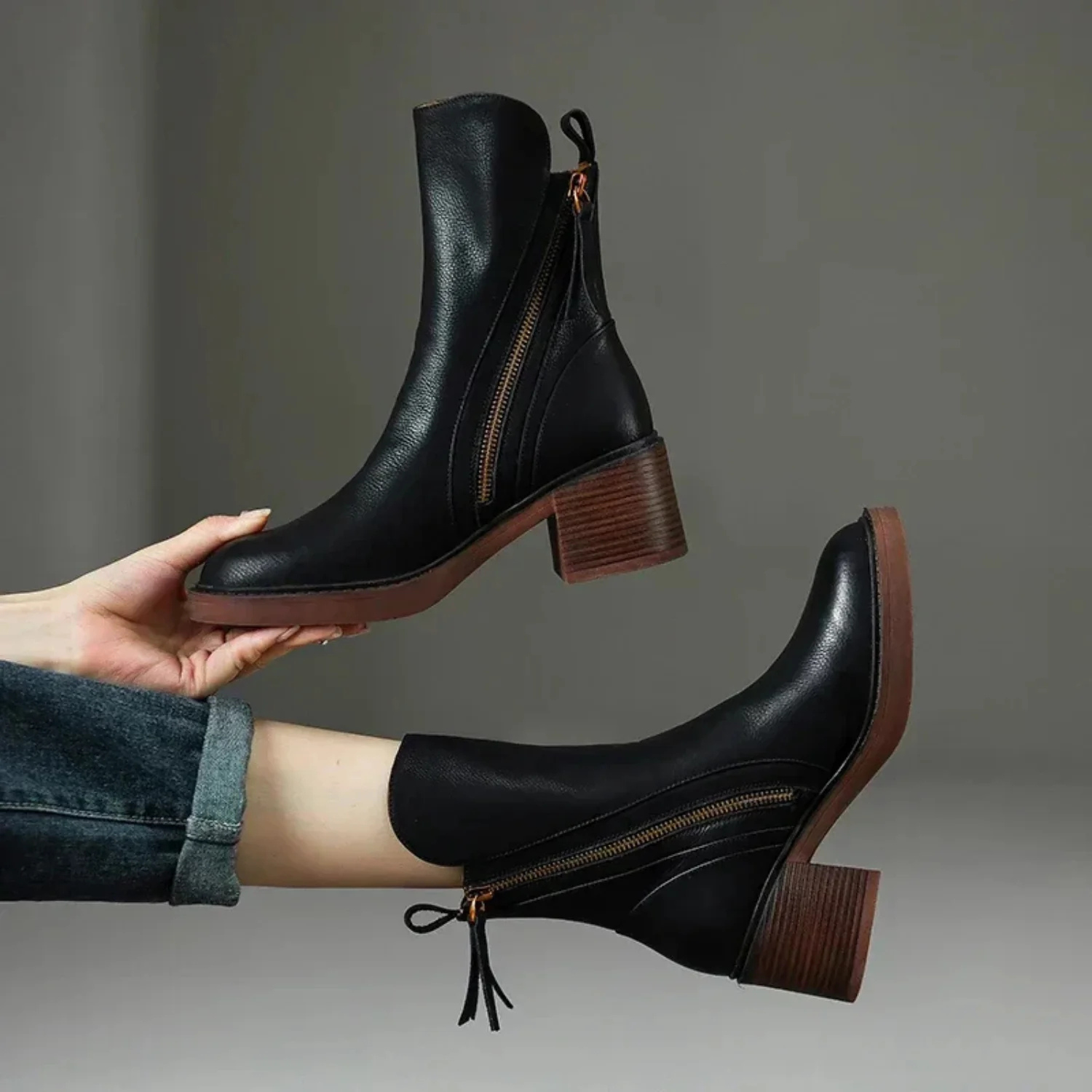 Women's Leather Side Zip Ankle Boots