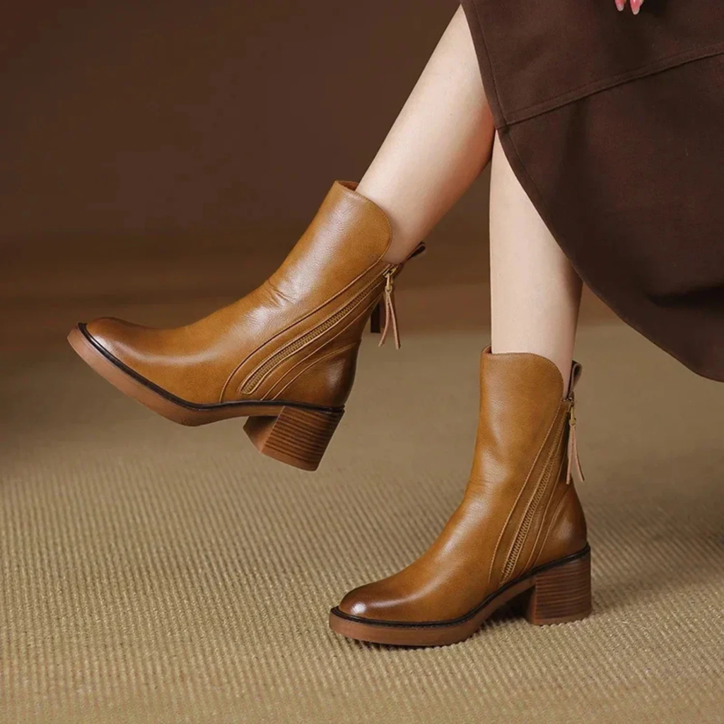 Women's Leather Side Zip Ankle Boots