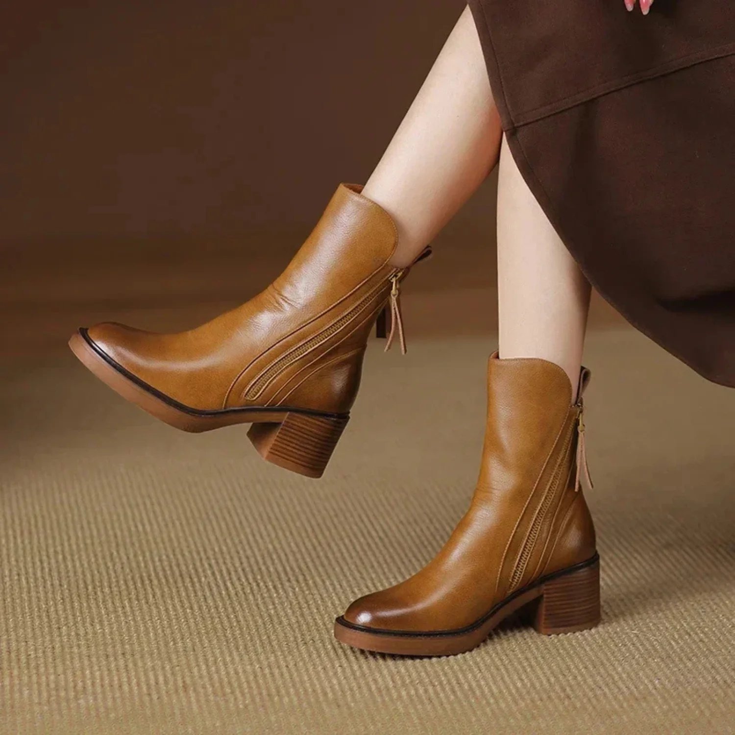 Women's Leather Side Zip Ankle Boots
