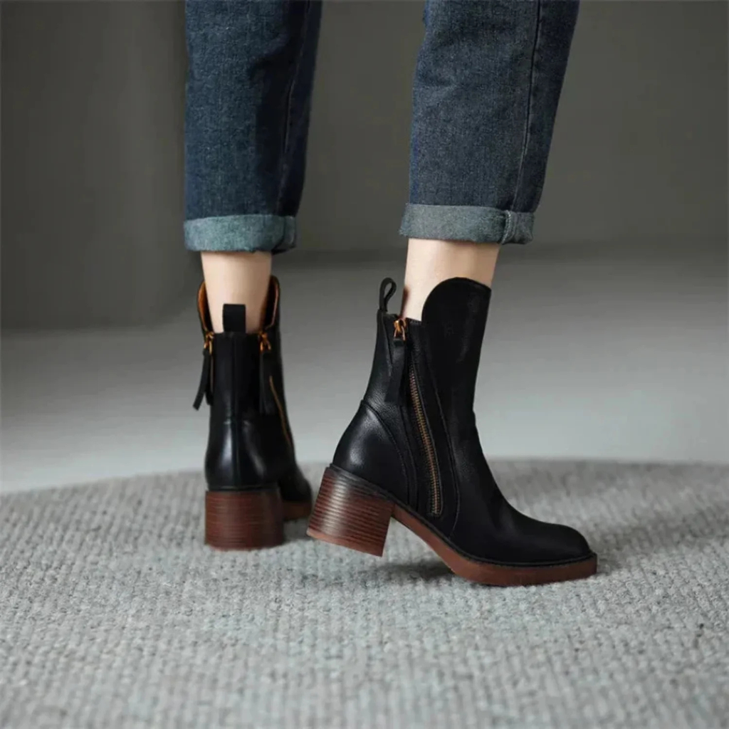 Women's Leather Side Zip Ankle Boots