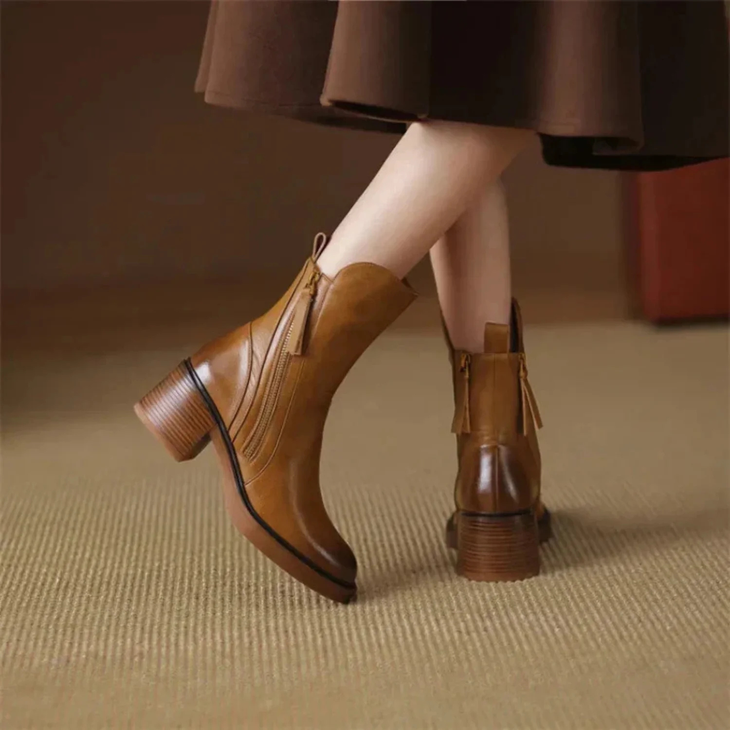 Women's Leather Side Zip Ankle Boots