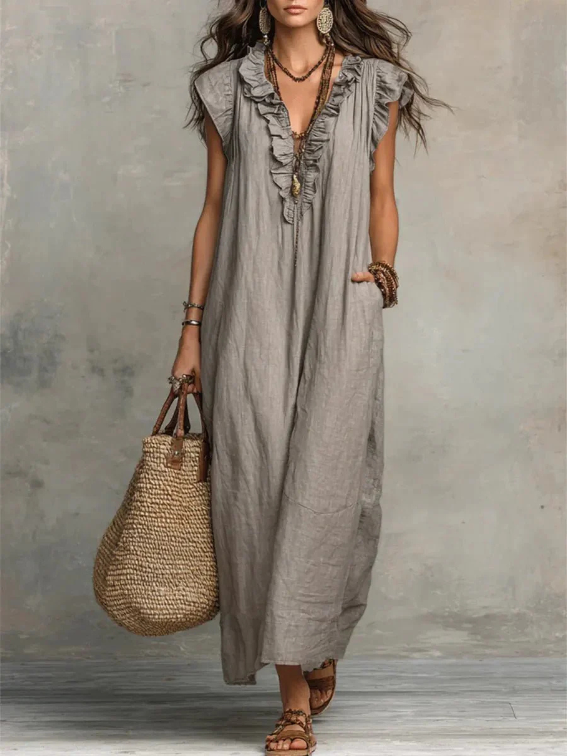Women's Sleeveless Bohemian Ruffle Maxi Dress