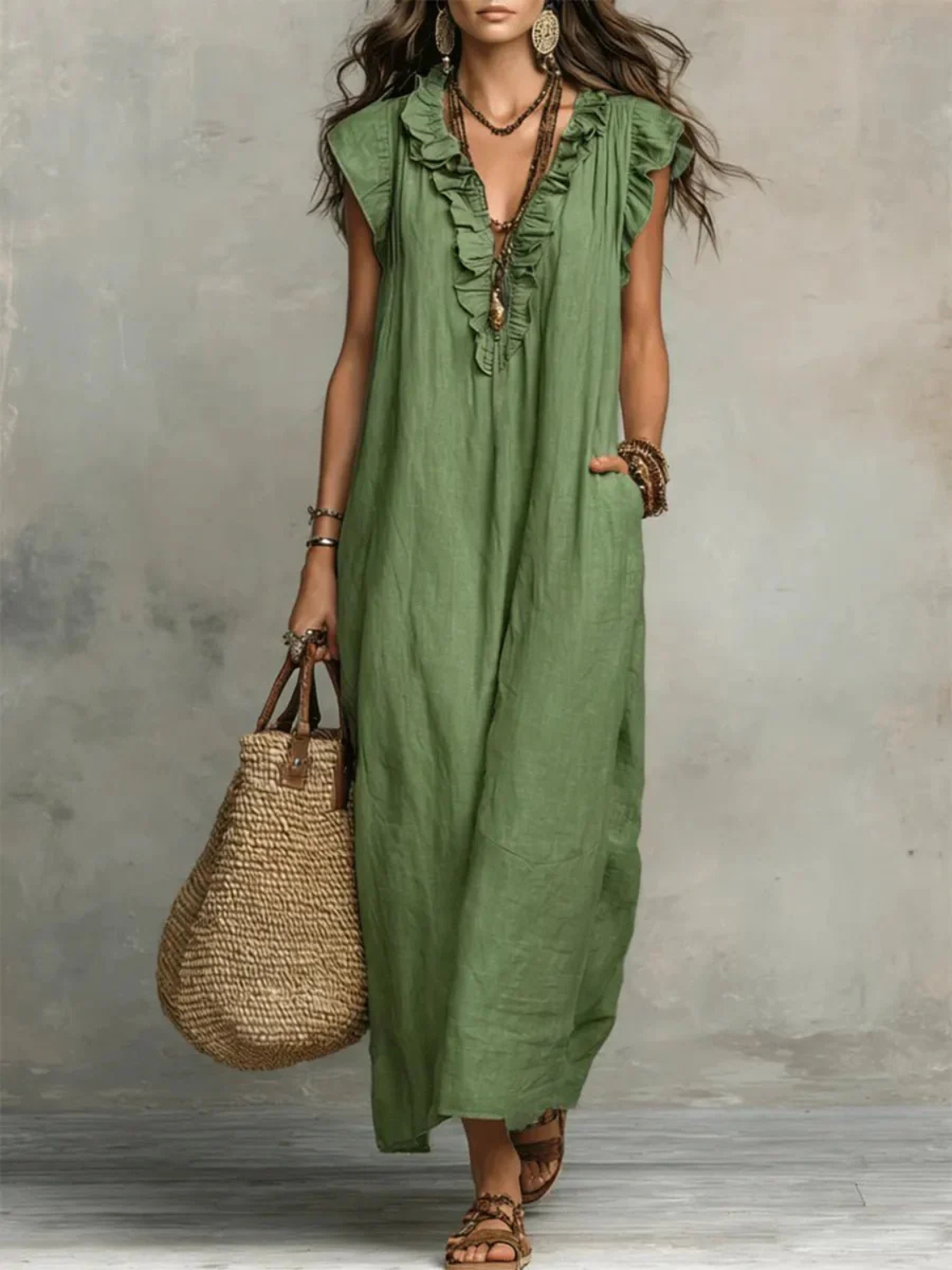 Women's Sleeveless Bohemian Ruffle Maxi Dress
