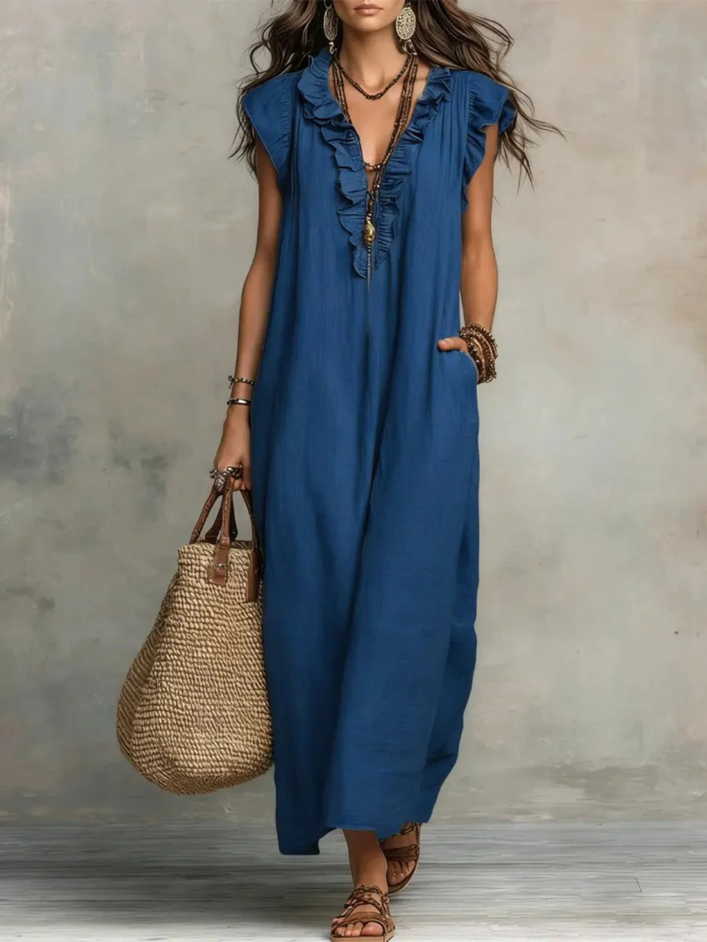Women's Sleeveless Bohemian Ruffle Maxi Dress