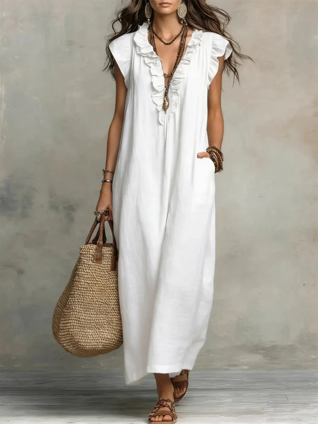 Women's Sleeveless Bohemian Ruffle Maxi Dress