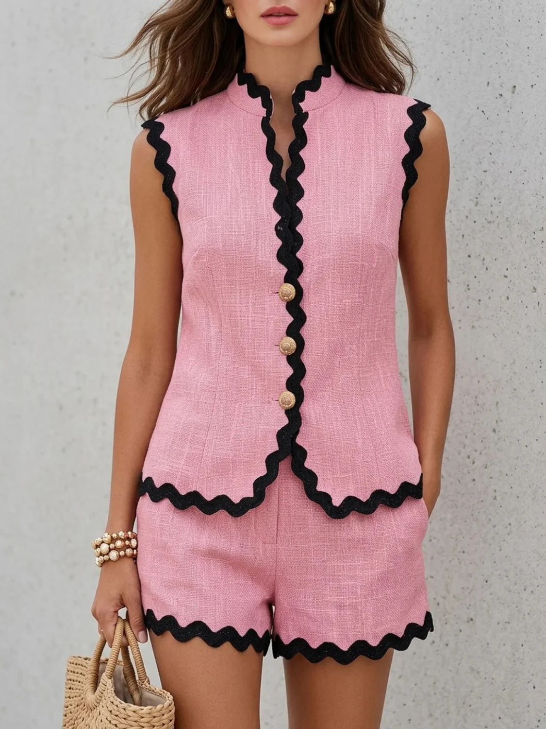 Women's Sleeveless Scallop Trim Two-Piece Set