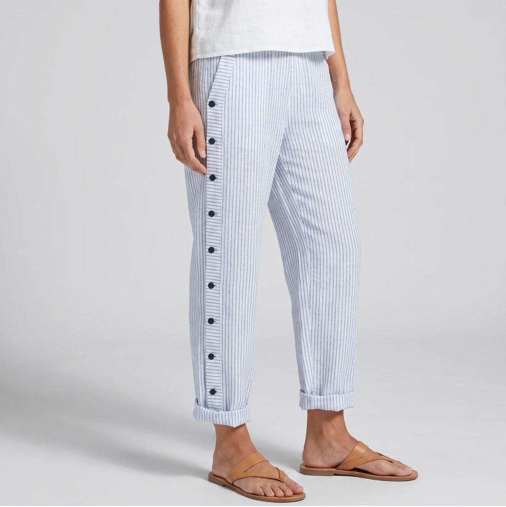 Women's Striped Button Detail Trousers