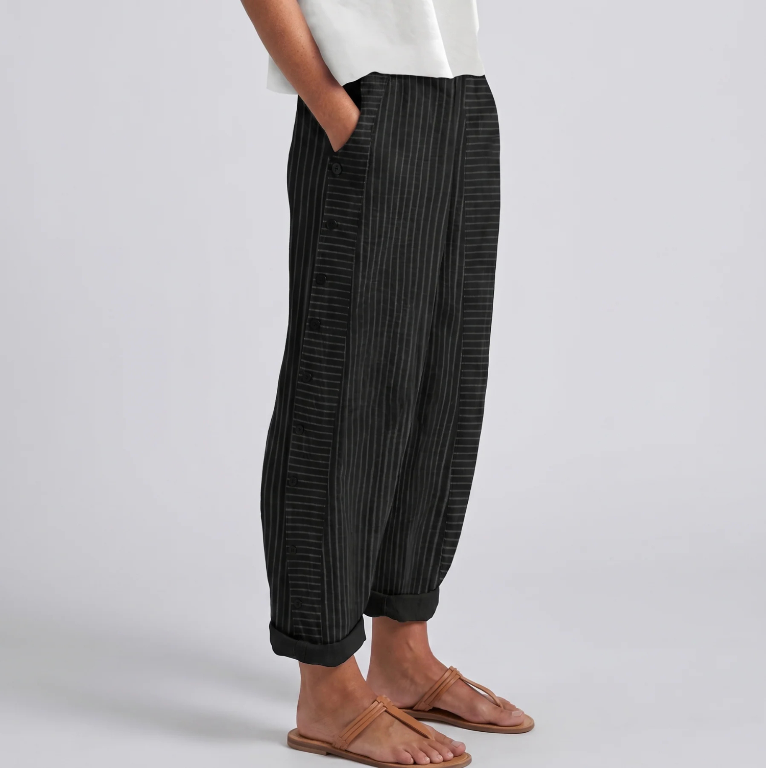 Women's Striped Button Detail Trousers