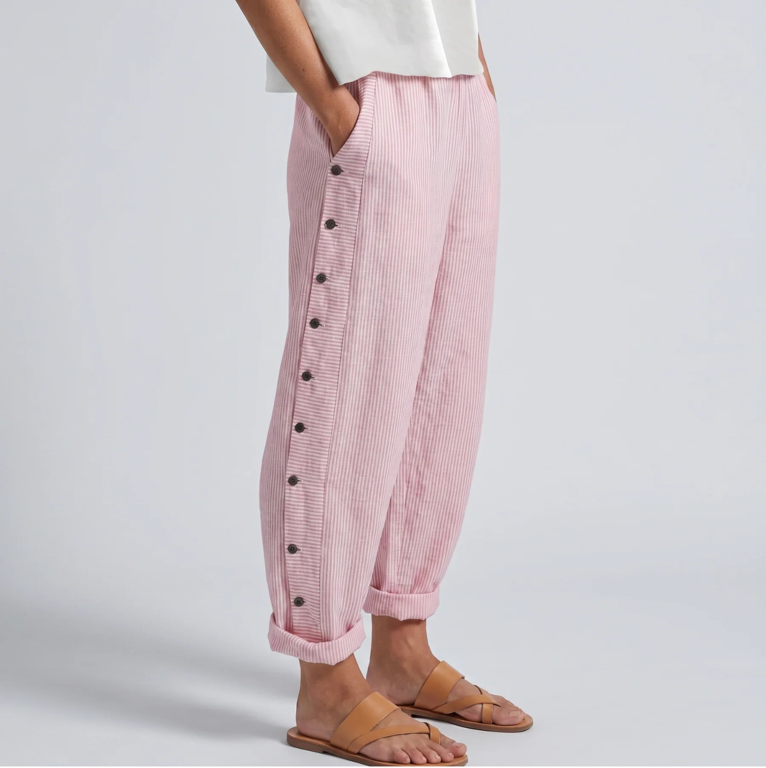 Women's Striped Button Detail Trousers