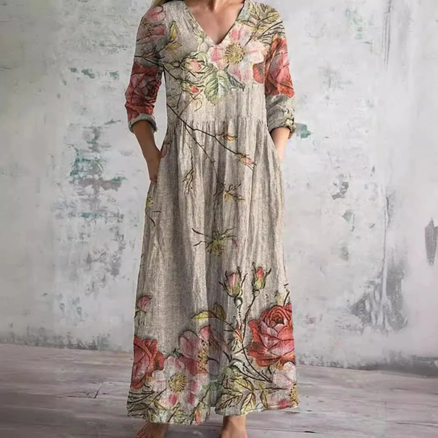 Women's Vintage Floral Print Maxi Dress