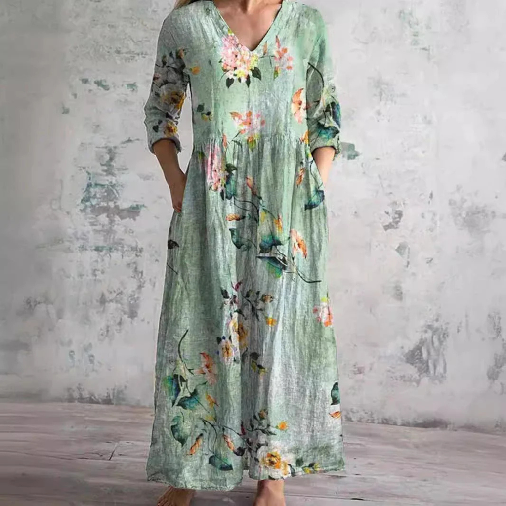 Women's Vintage Floral Print Maxi Dress