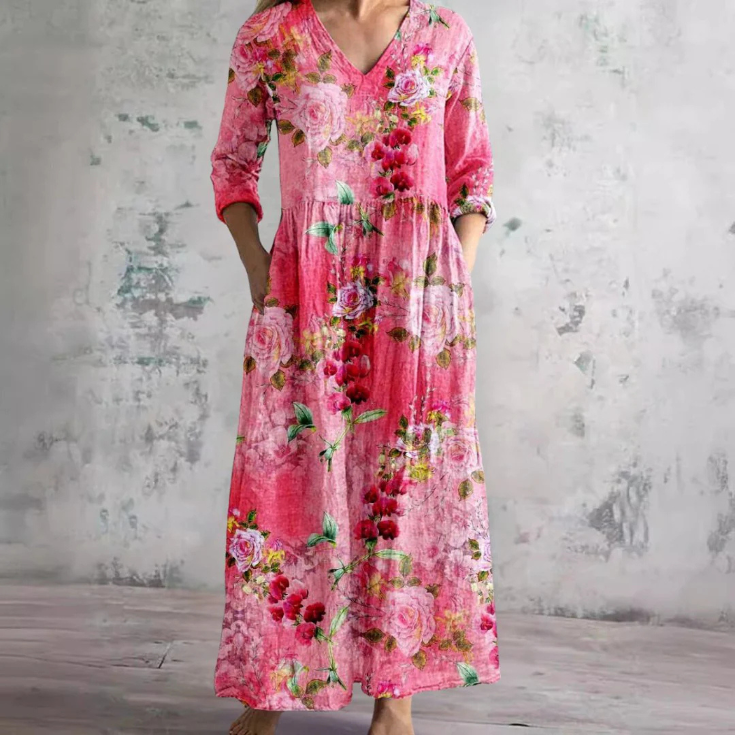 Women's Vintage Floral Print Maxi Dress