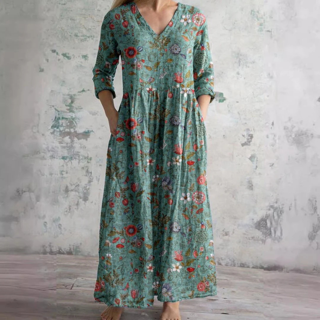 Women's Vintage Floral Print Maxi Dress