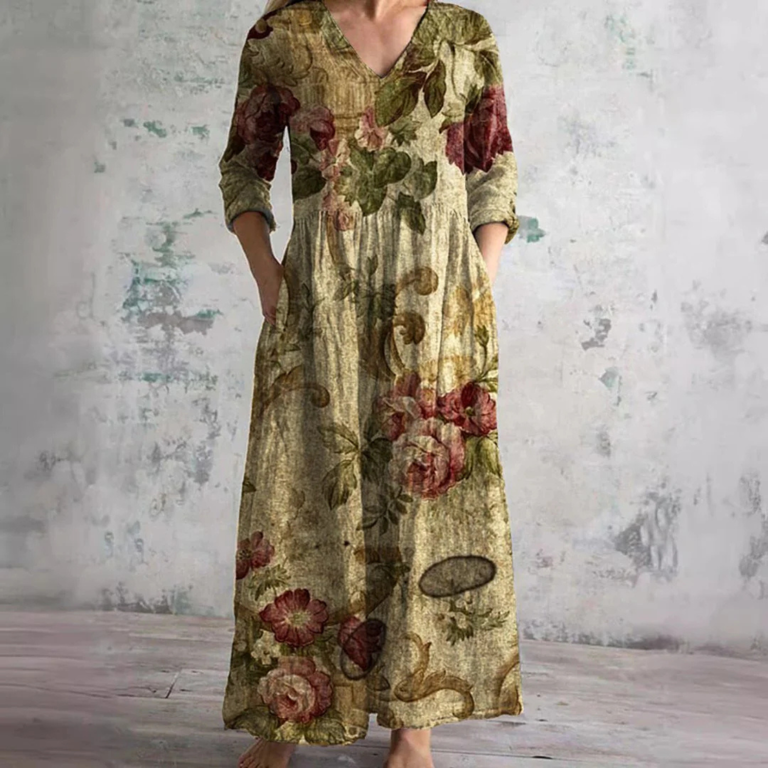 Women's Vintage Floral Print Maxi Dress