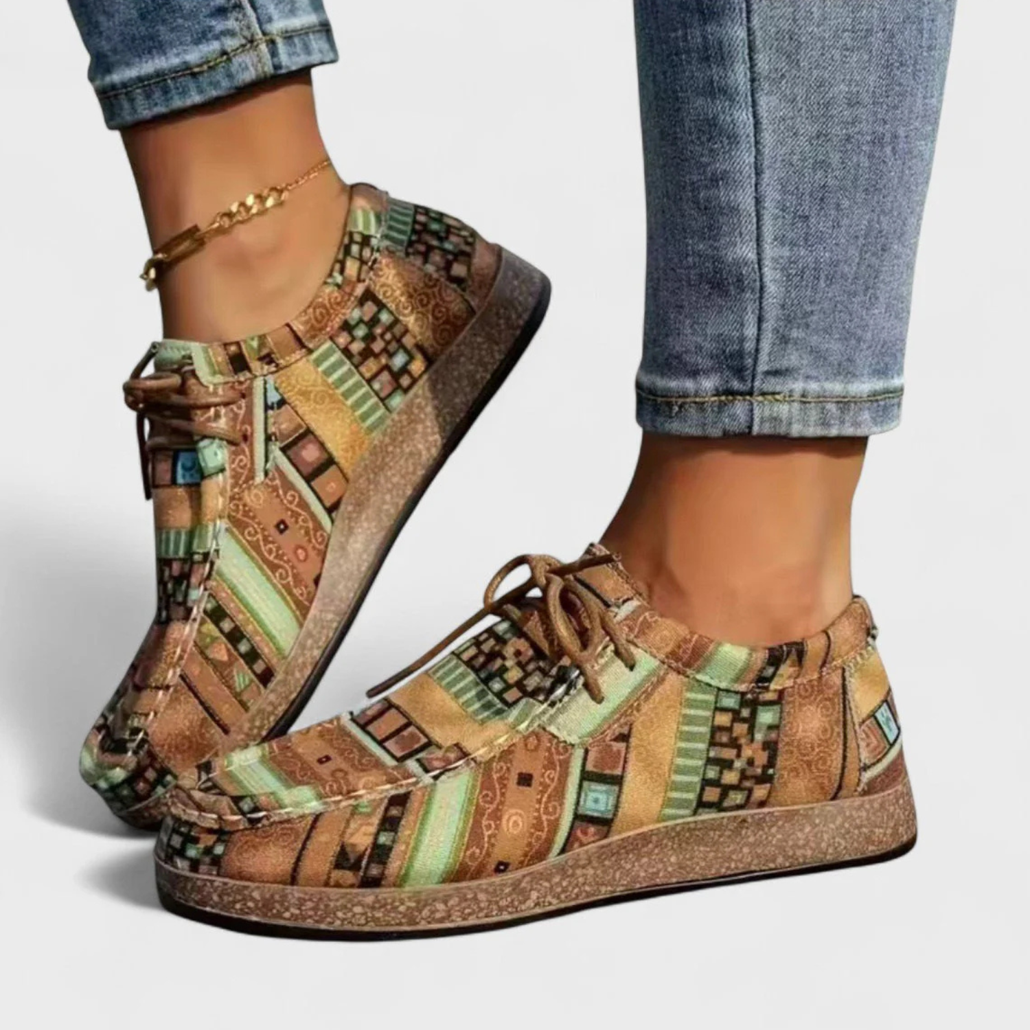 Women's Vintage Printed Lace-Up Comfort Shoes