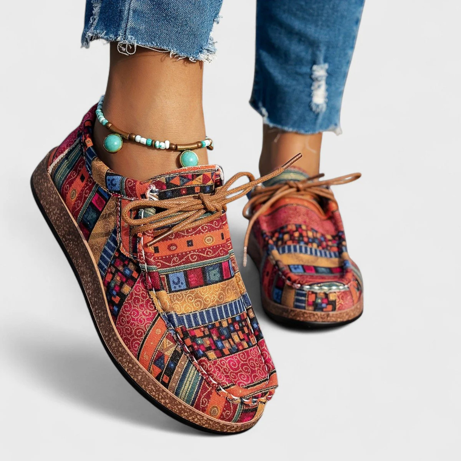 Women's Vintage Printed Lace-Up Comfort Shoes