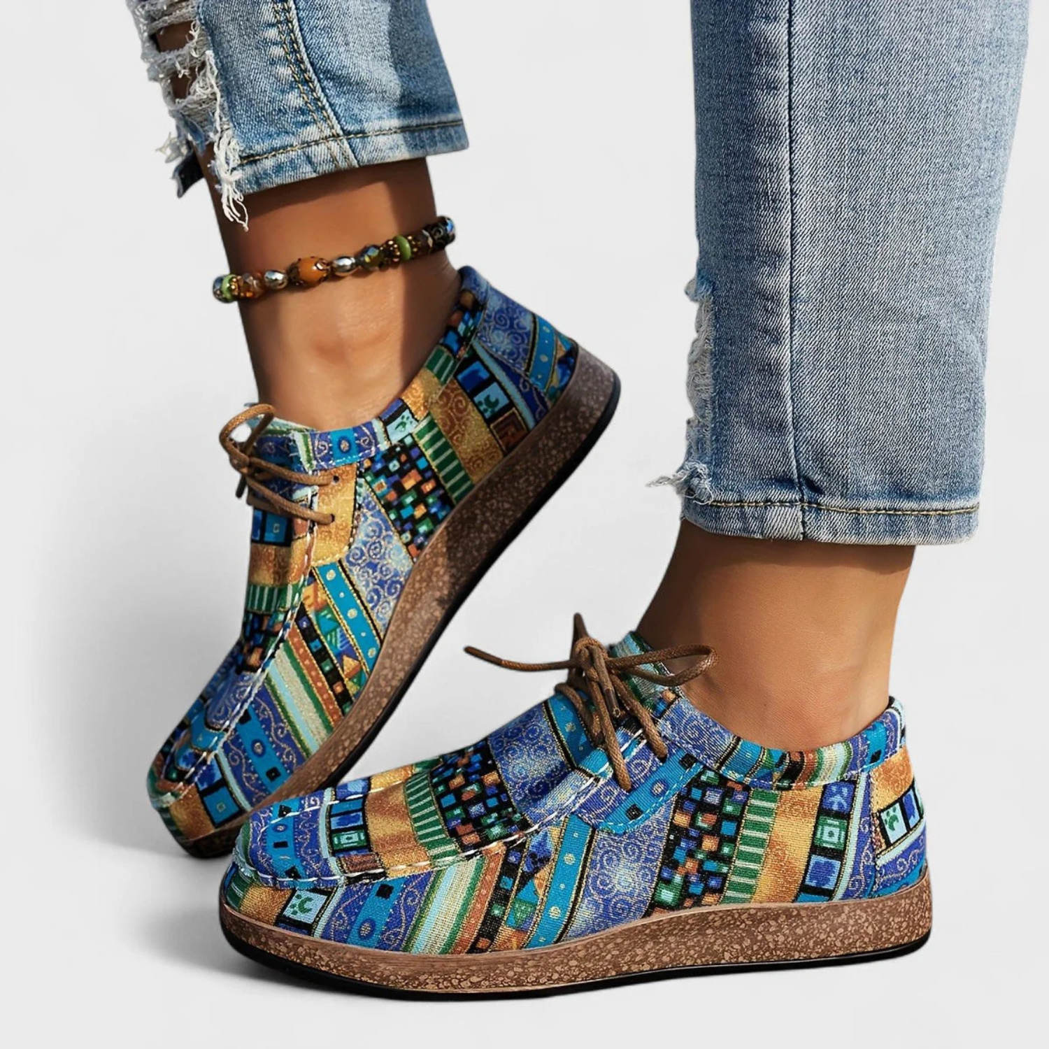 Women's Vintage Printed Lace-Up Comfort Shoes