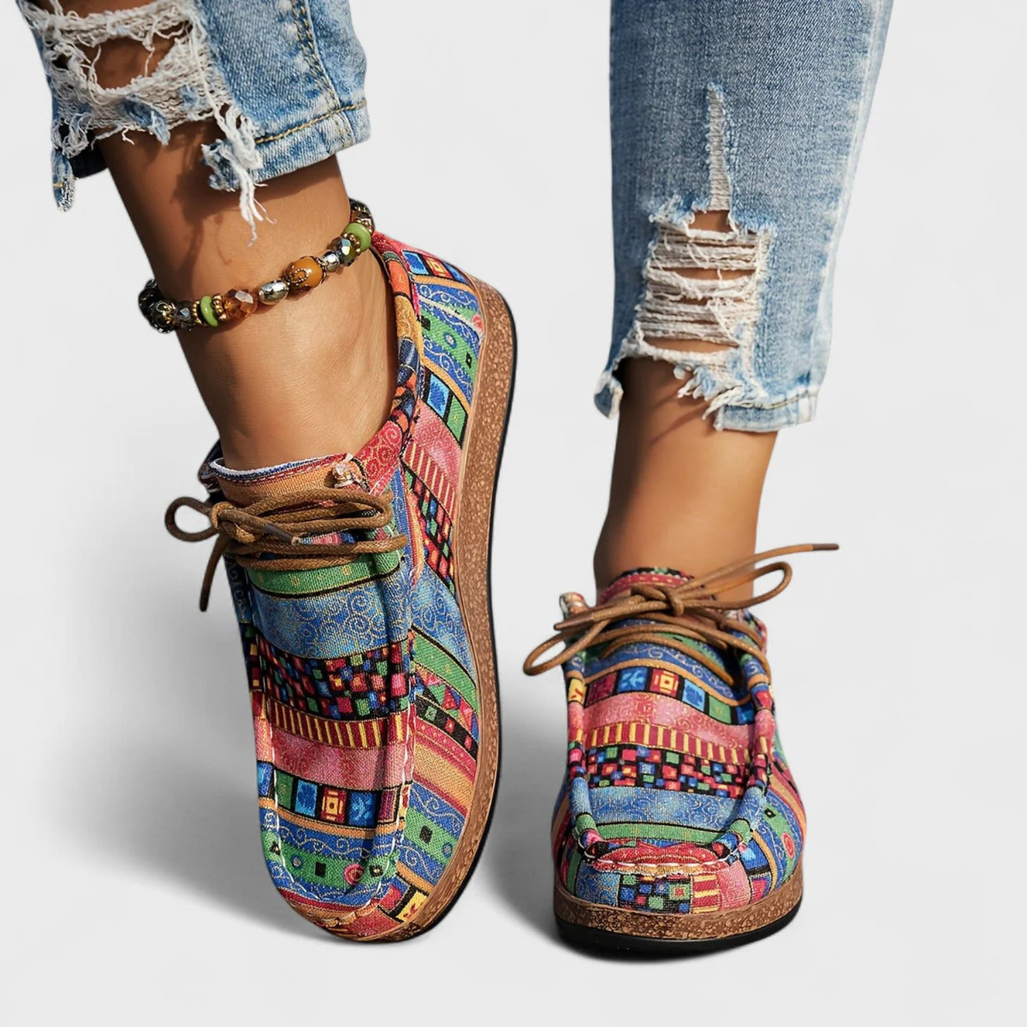 Women's Vintage Printed Lace-Up Comfort Shoes