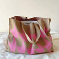Graphic Print Canvas Tote Bag Large Knit Shopper - Pink