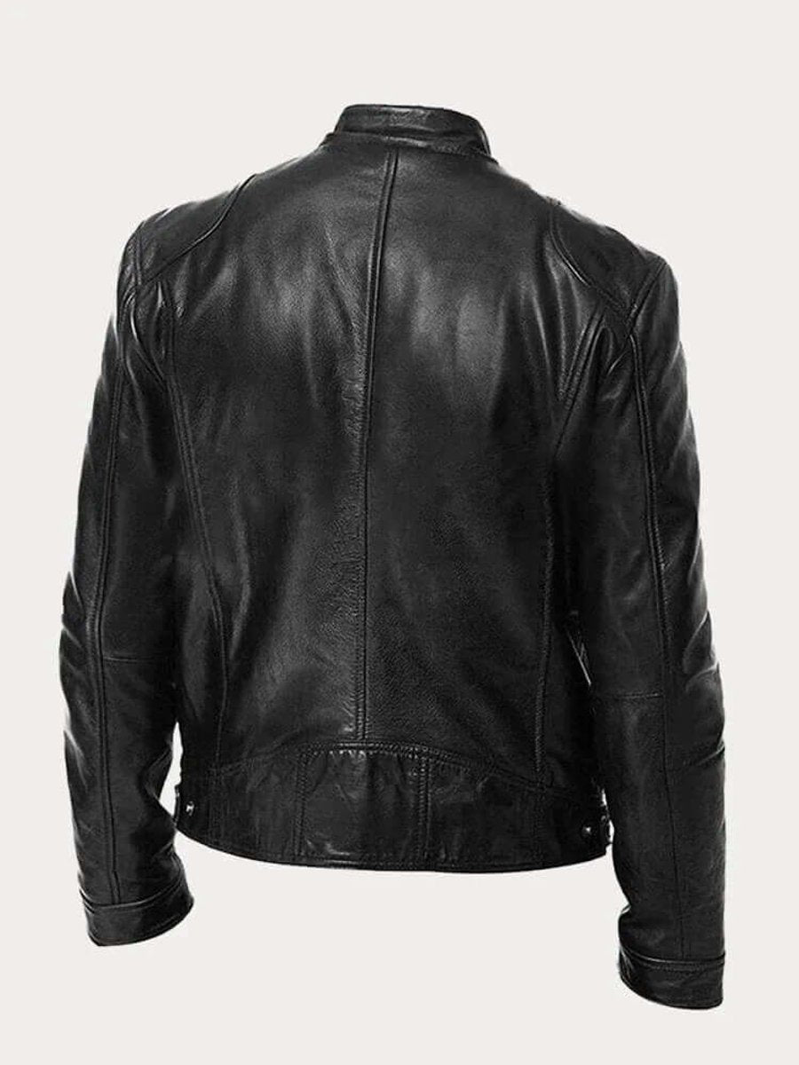 Men's Classic Biker-Style Zip-Up Leather Jacket