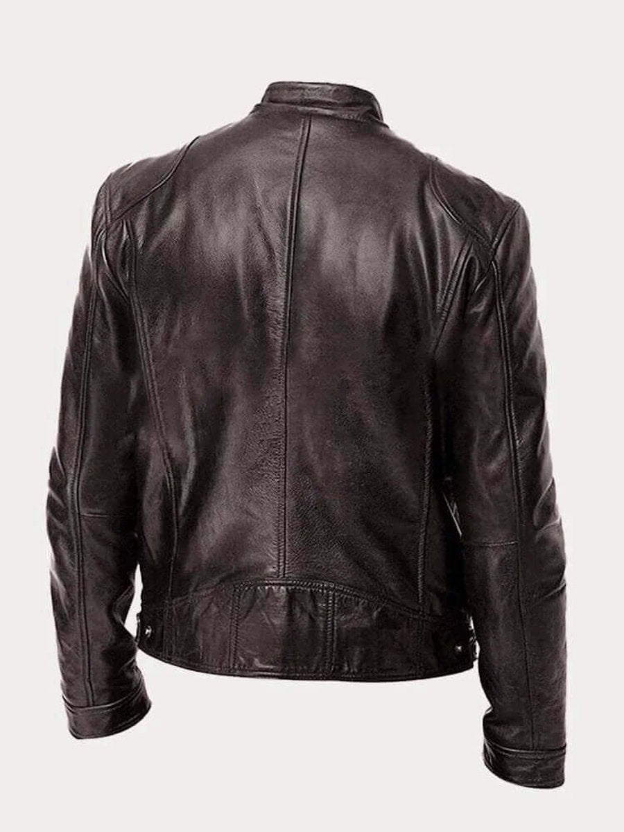 Men's Classic Biker-Style Zip-Up Leather Jacket