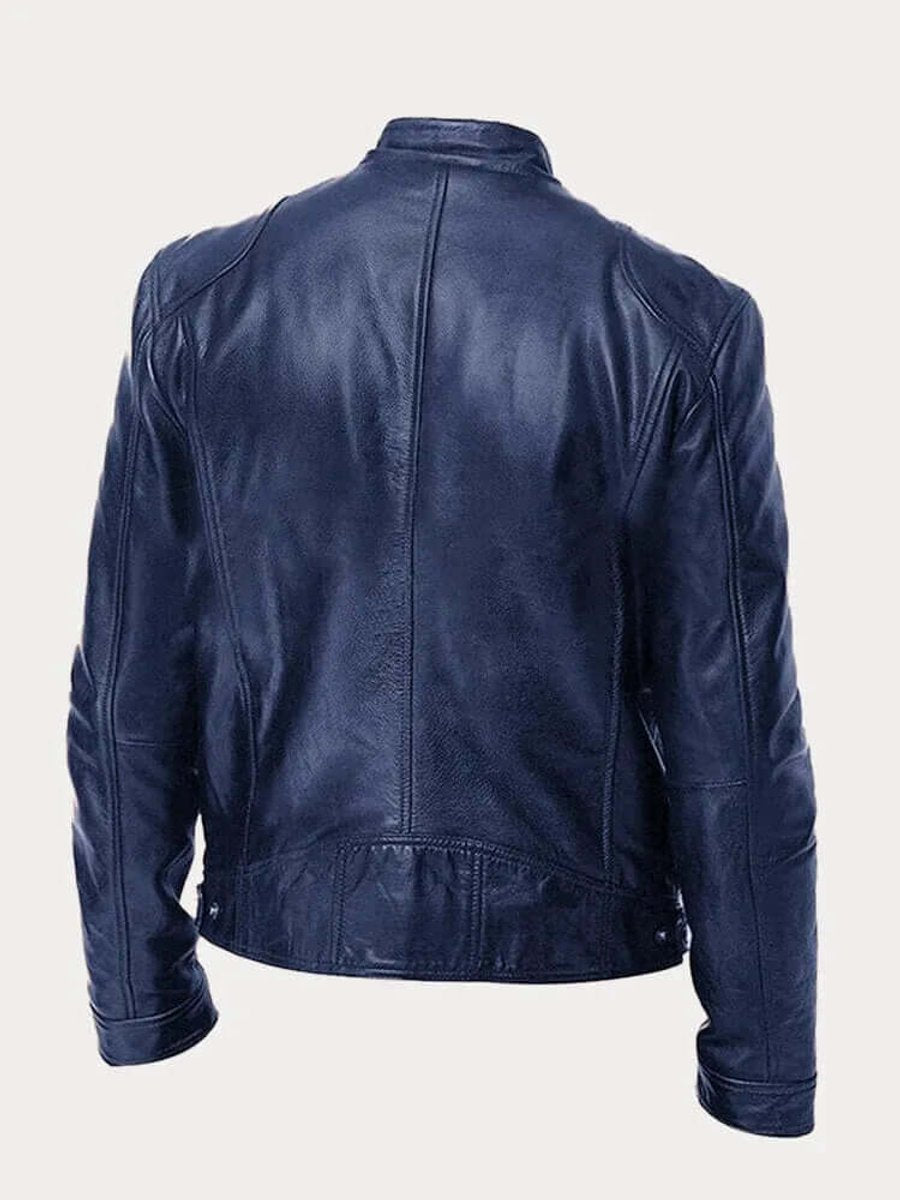 Men's Classic Biker-Style Zip-Up Leather Jacket