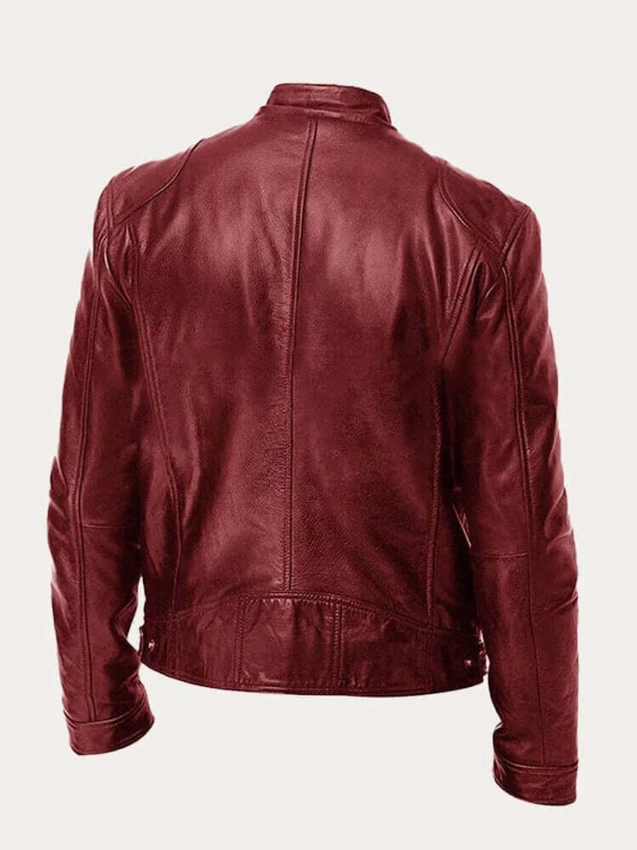 Men's Classic Biker-Style Zip-Up Leather Jacket
