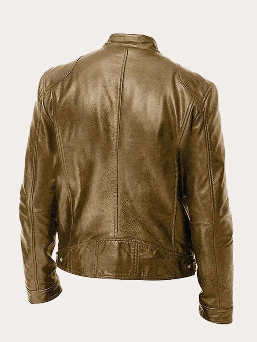 Men's Classic Biker-Style Zip-Up Leather Jacket