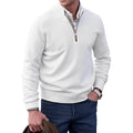 Men's Quarter-Zip Knit Pullover Sweater Regular Fit Long Sleeve - White