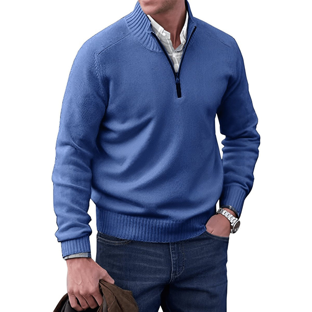 Men's Quarter-Zip Knit Pullover Sweater Regular Fit Long Sleeve - Blue