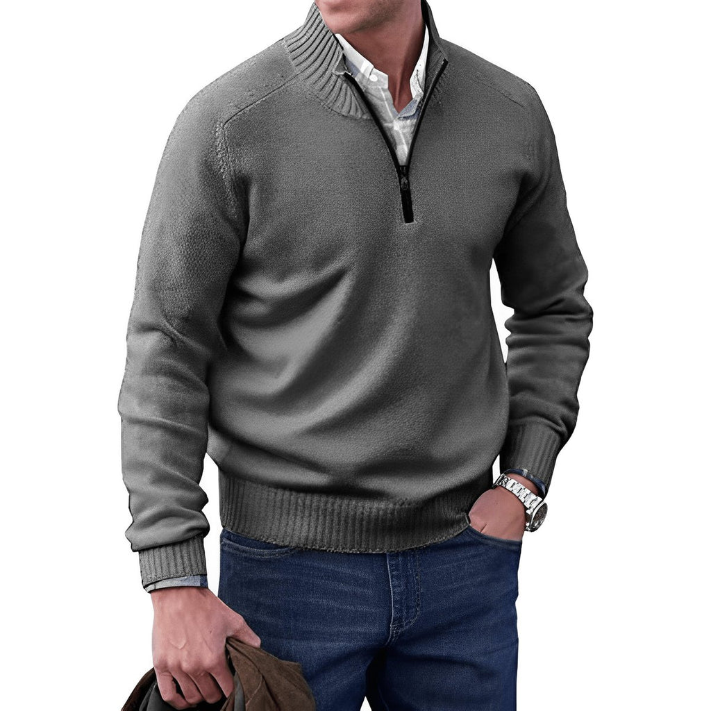 Men's Quarter-Zip Knit Pullover Sweater Regular Fit Long Sleeve - Dark Grey
