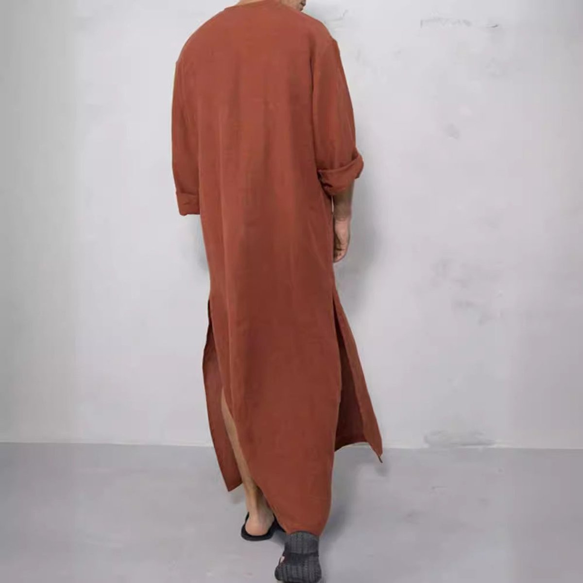 Men's Relaxed-Fit Linen Maxi Kaftan Tunic Button-Placket Robe