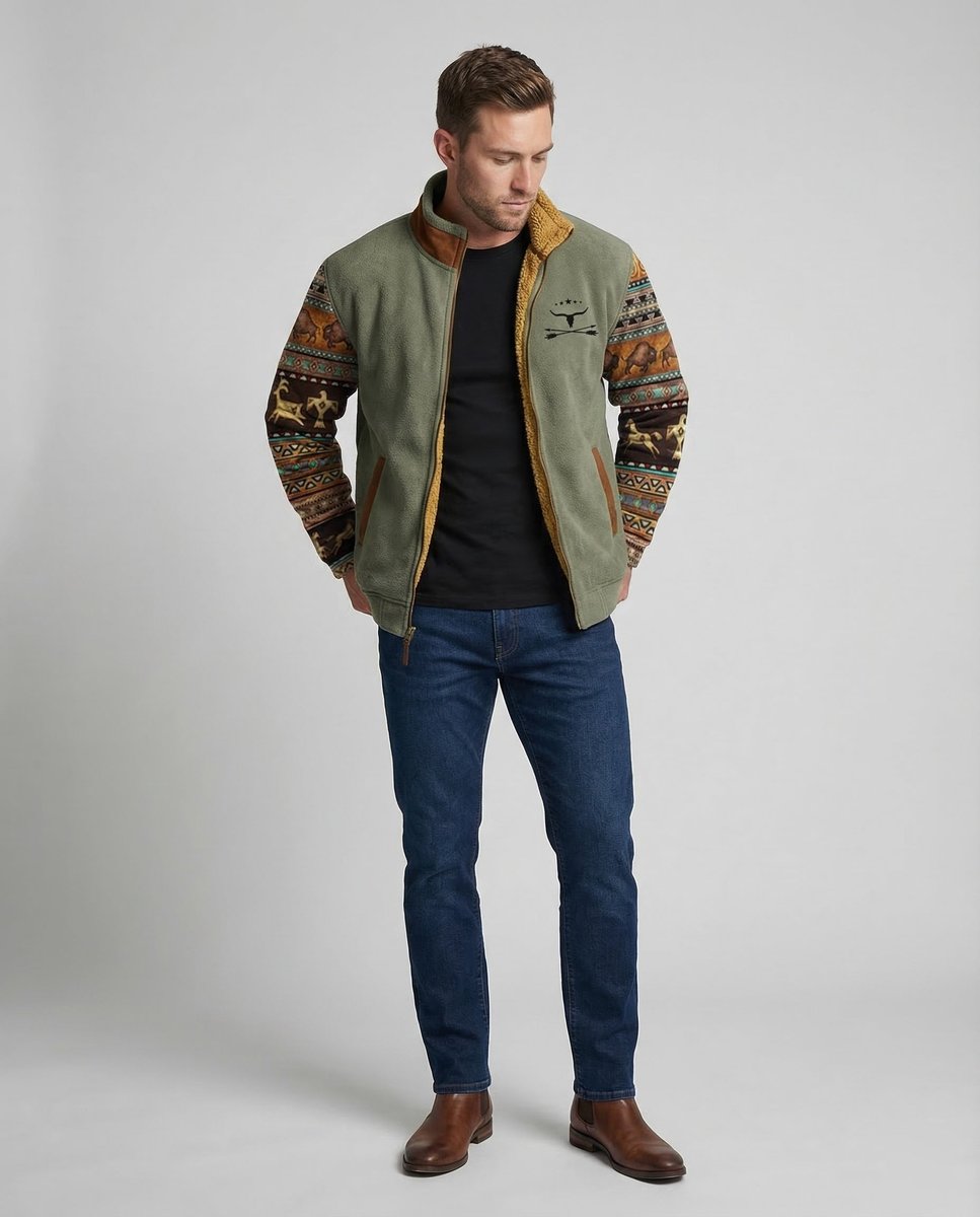 Men's Southwestern Print Sherpa-Lined Full-Zip Fleece Jacket