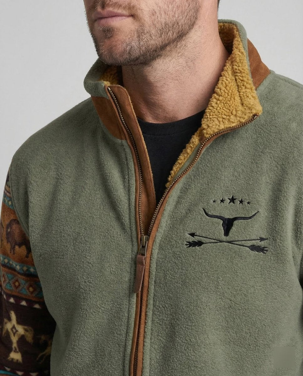 Men's Southwestern Print Sherpa-Lined Full-Zip Fleece Jacket