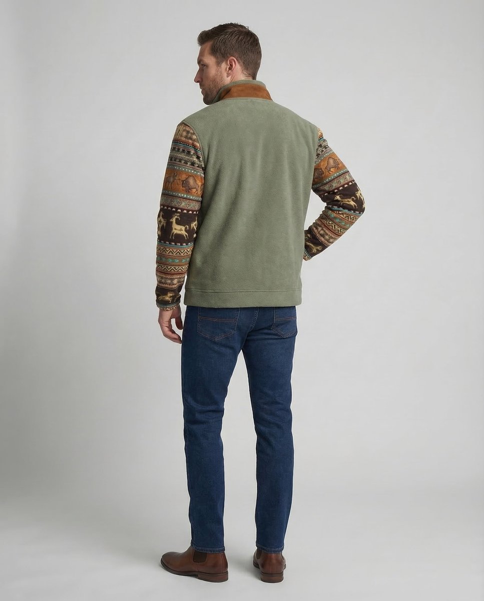 Men's Southwestern Print Sherpa-Lined Full-Zip Fleece Jacket