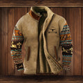 Men's Southwestern Print Sherpa-Lined Full-Zip Fleece Jacket - Dark Brown