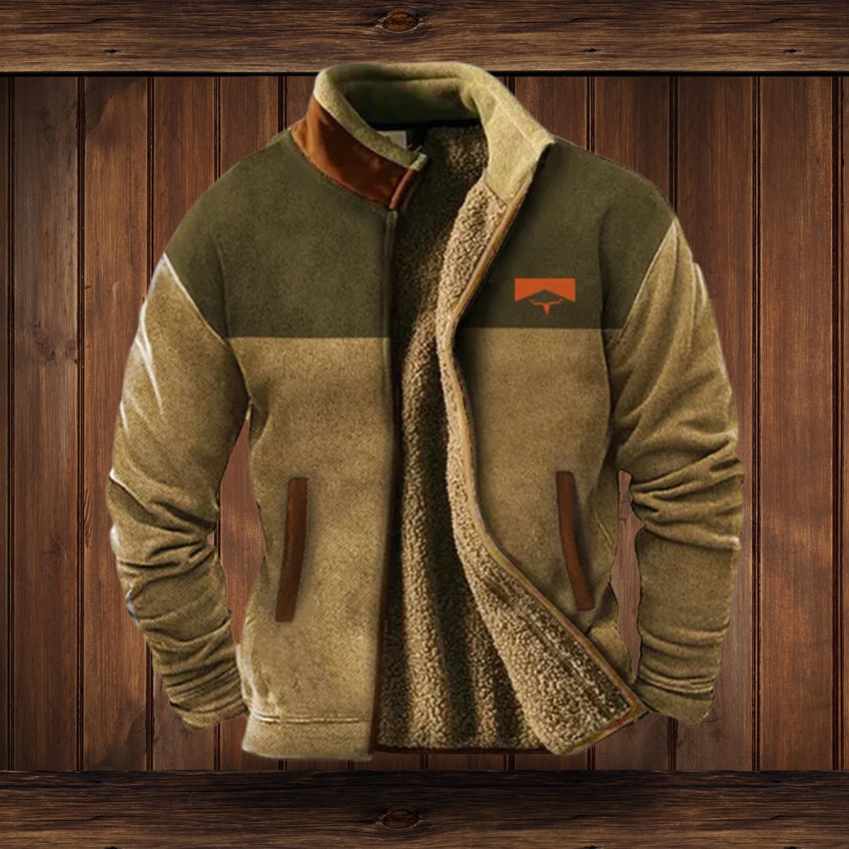 Men's Southwestern Print Sherpa-Lined Full-Zip Fleece Jacket - Brown