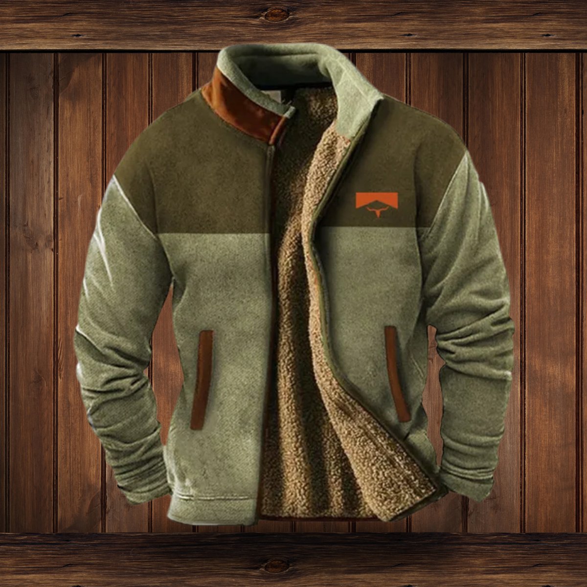 Men's Southwestern Print Sherpa-Lined Full-Zip Fleece Jacket - Green