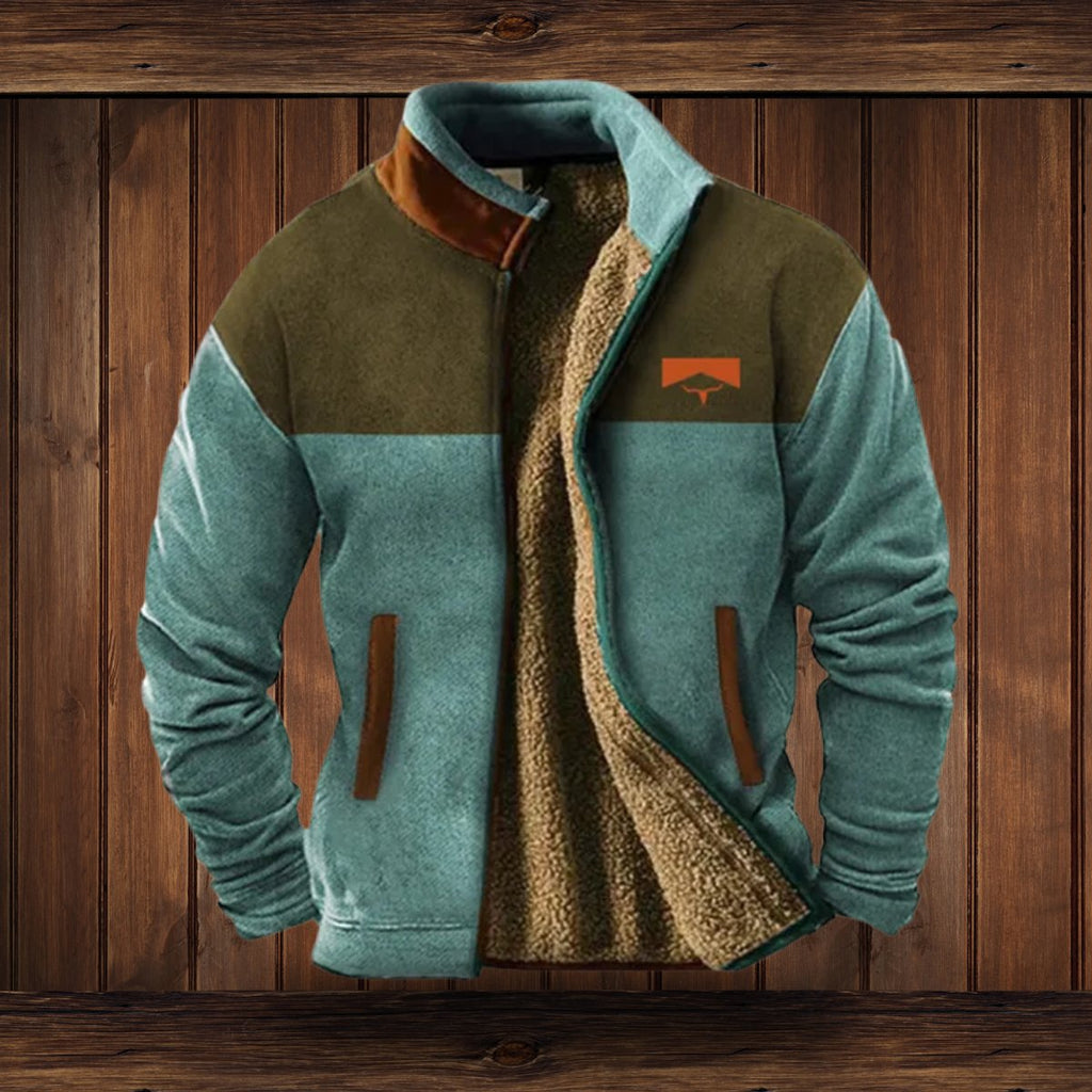 Men's Southwestern Print Sherpa-Lined Full-Zip Fleece Jacket - Blue