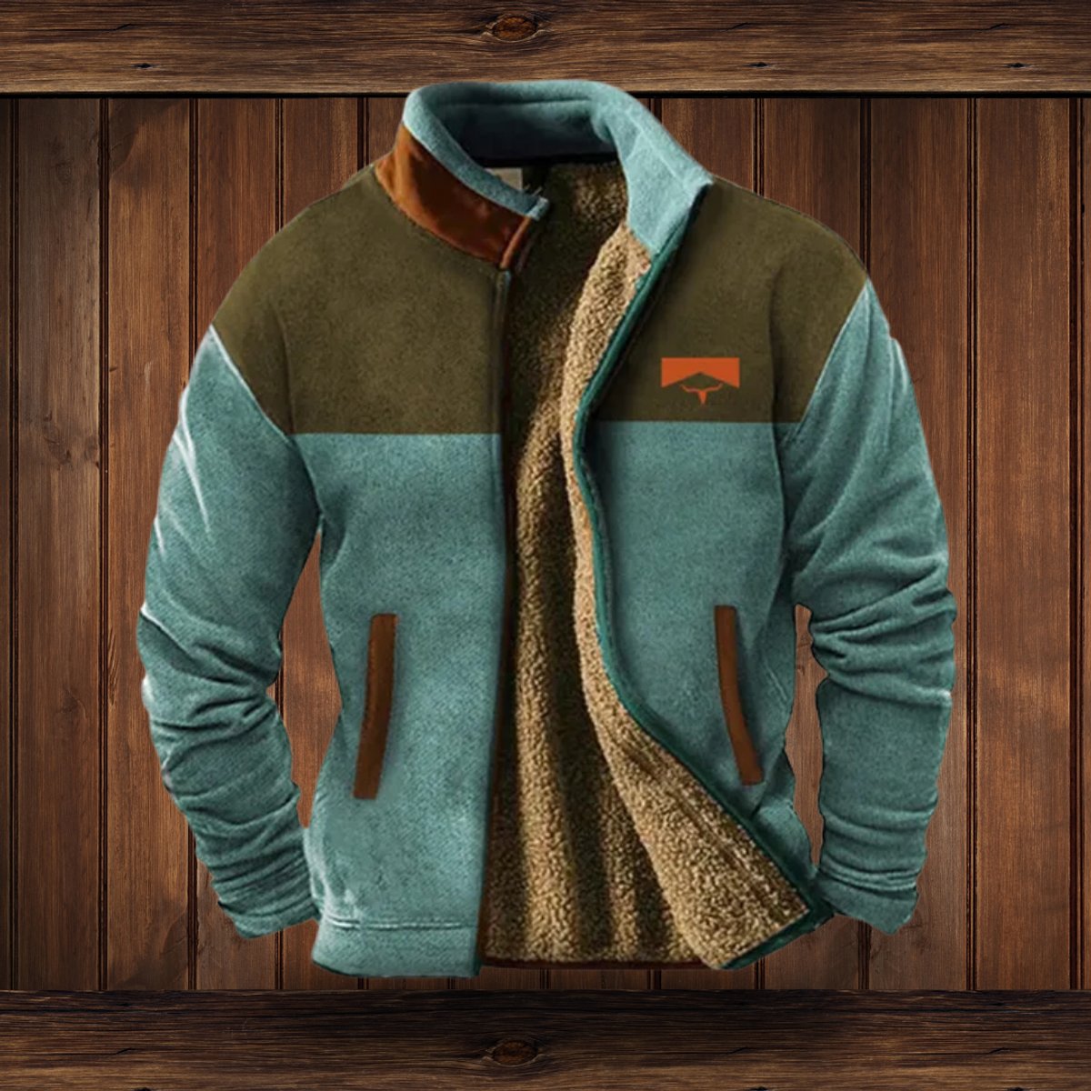 Men's Southwestern Print Sherpa-Lined Full-Zip Fleece Jacket - Blue