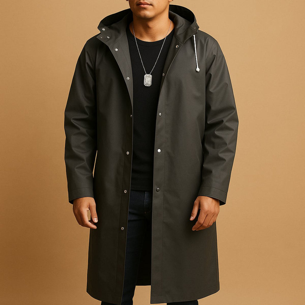 Men's Waterproof Hooded Long Rain Jacket EVA Outdoor Coat