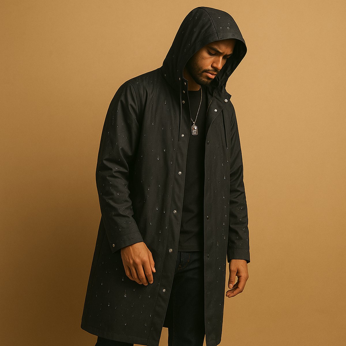 Men's Waterproof Hooded Long Rain Jacket EVA Outdoor Coat