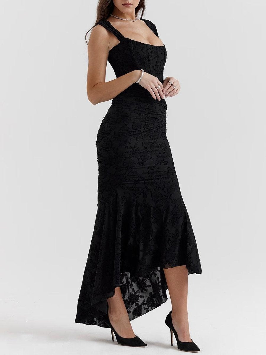 Mother of the Bride Dress Corset Ruched Mermaid Jacquard Midi